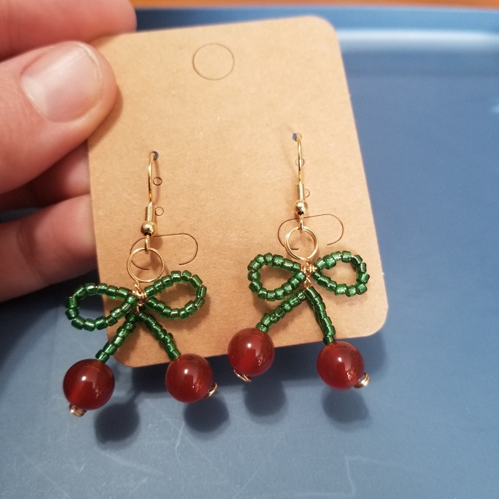 Beaded Holley bow earrings